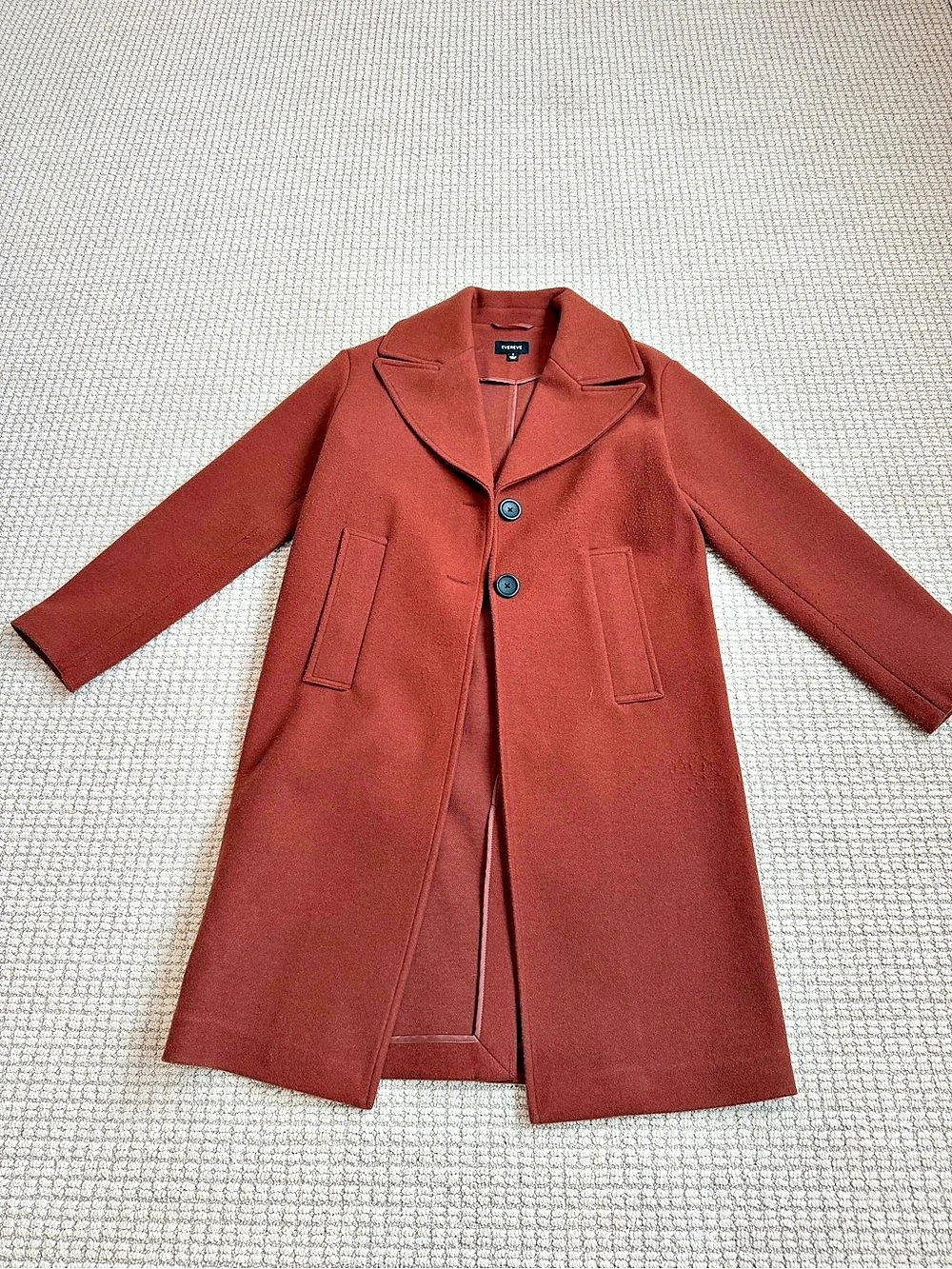 EVEREVE Wool Blend Long Coat in Rust/Brown Small